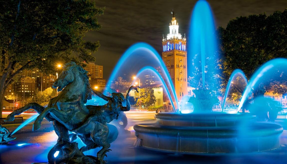 The JC Nichols Fountain in Country Club Plaza, Kansas City MO