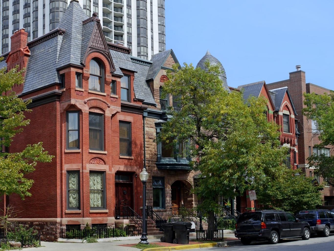 Historic brick building in Chicago's Old Town neighborhood.