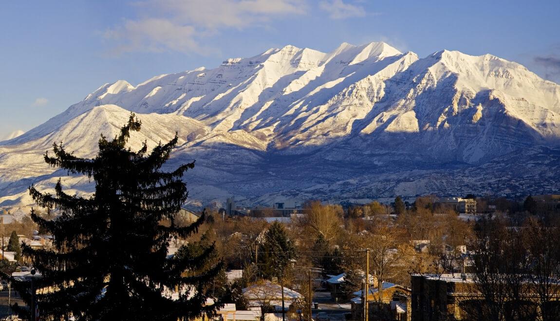 Snow-capped mountains in Provo, UT.