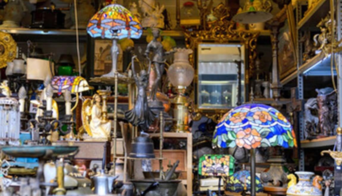 Eclectic lamps in a thrift store