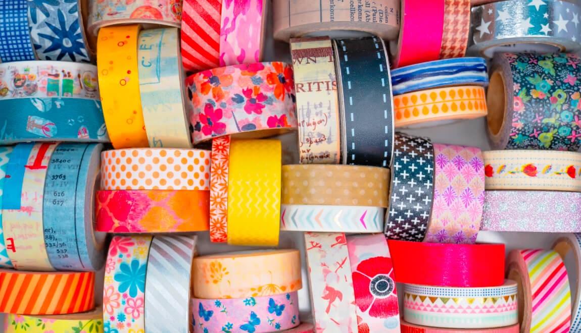 Washi tape in a variety of colors and patterns.
