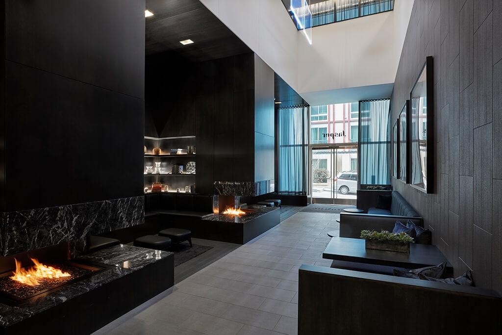 Fire pits in an apartment lobby