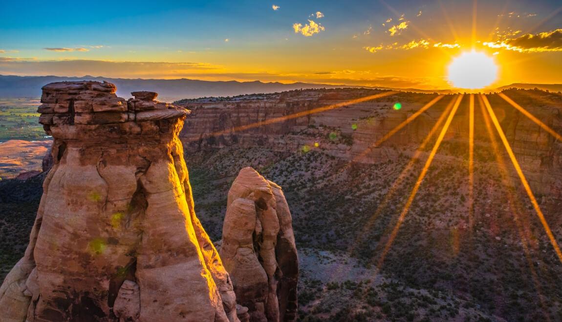Beautiful sunset over Colorado National Monument in Grand Junction, Colorado.