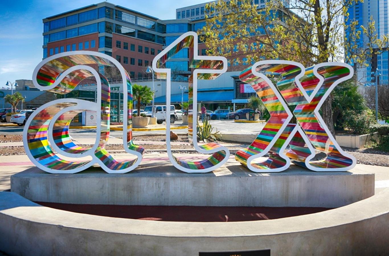 The ATX sign welcomes visitors to East Cesar Chavez.