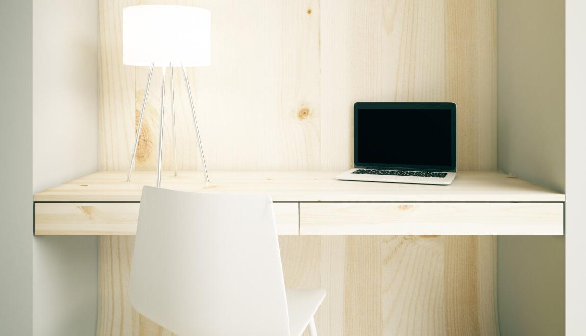 A floating desk in a small space.