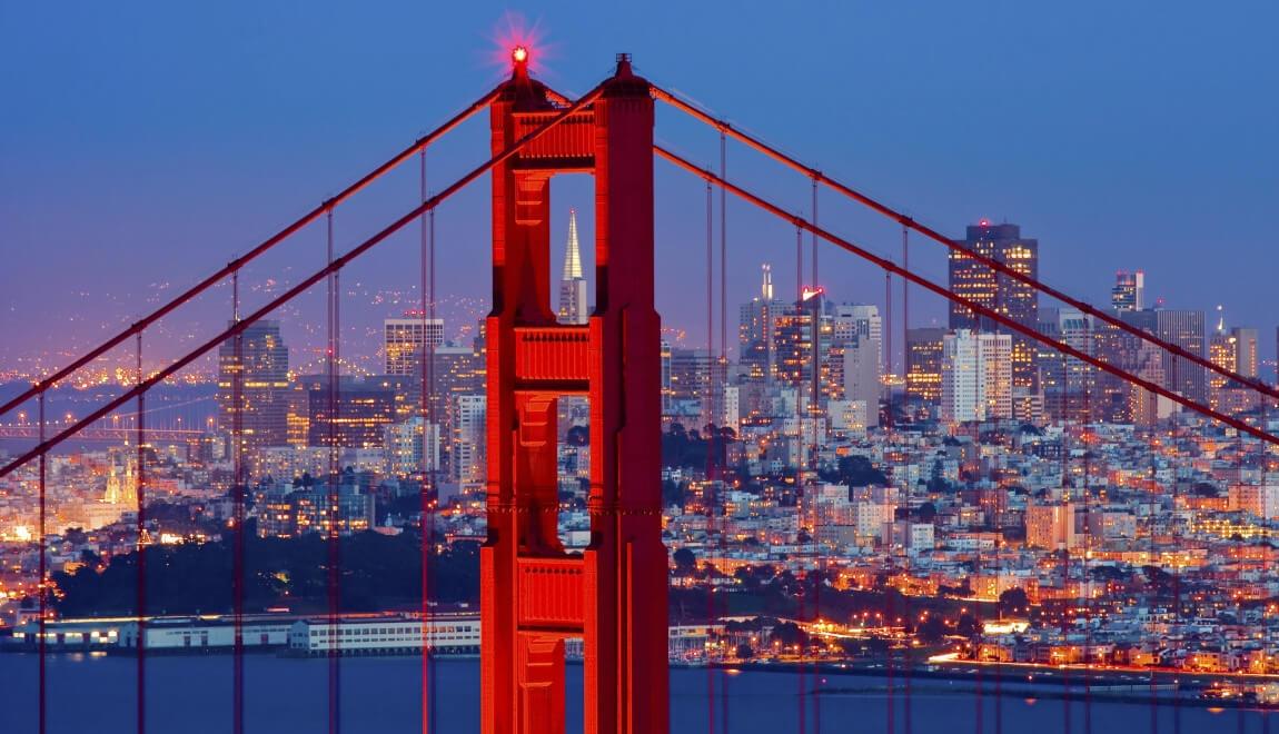 Close-up of the Golden Gate Bridge in San Francisco, CA.