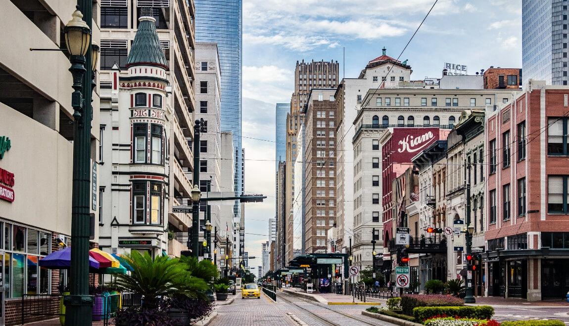 Main Street in Downtown Houston, Texas.