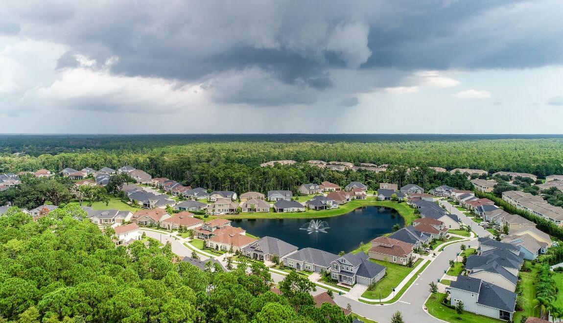 A storm brews above Jacksonville, Florida.