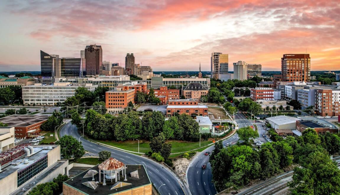 Pink sky over Raleigh, North Carolina.