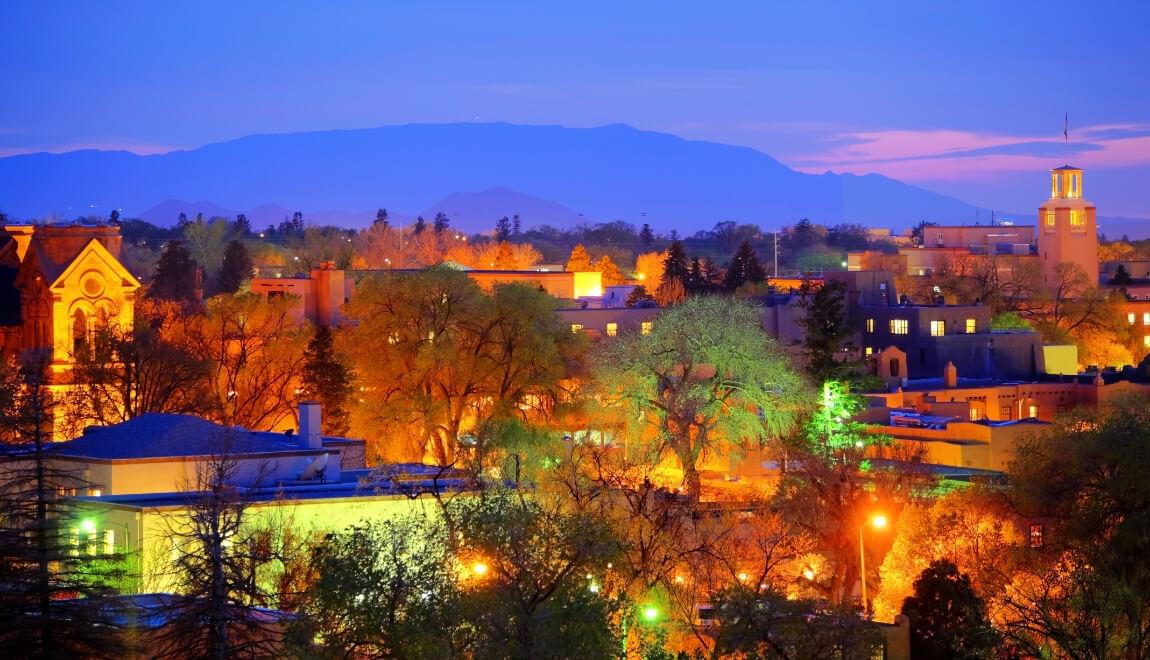 Beautiful view of Downtown Santa Fe, New Mexico in the evening.