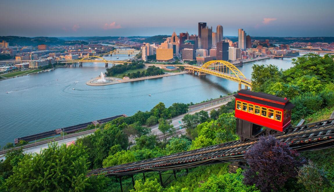 View of the water and city skyline from the Duquesne Incline.