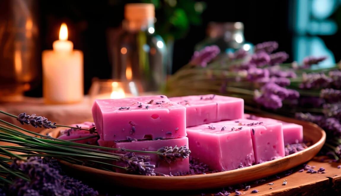 Lavender soap on a tray.
