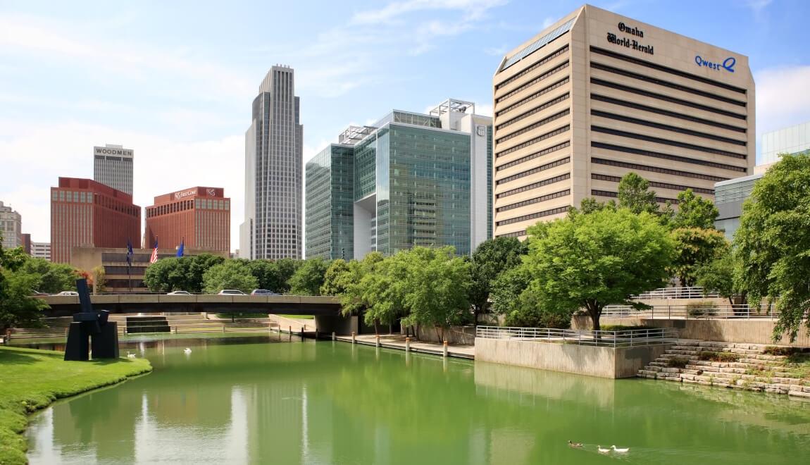 Buildings along the river in Downtown Omaha