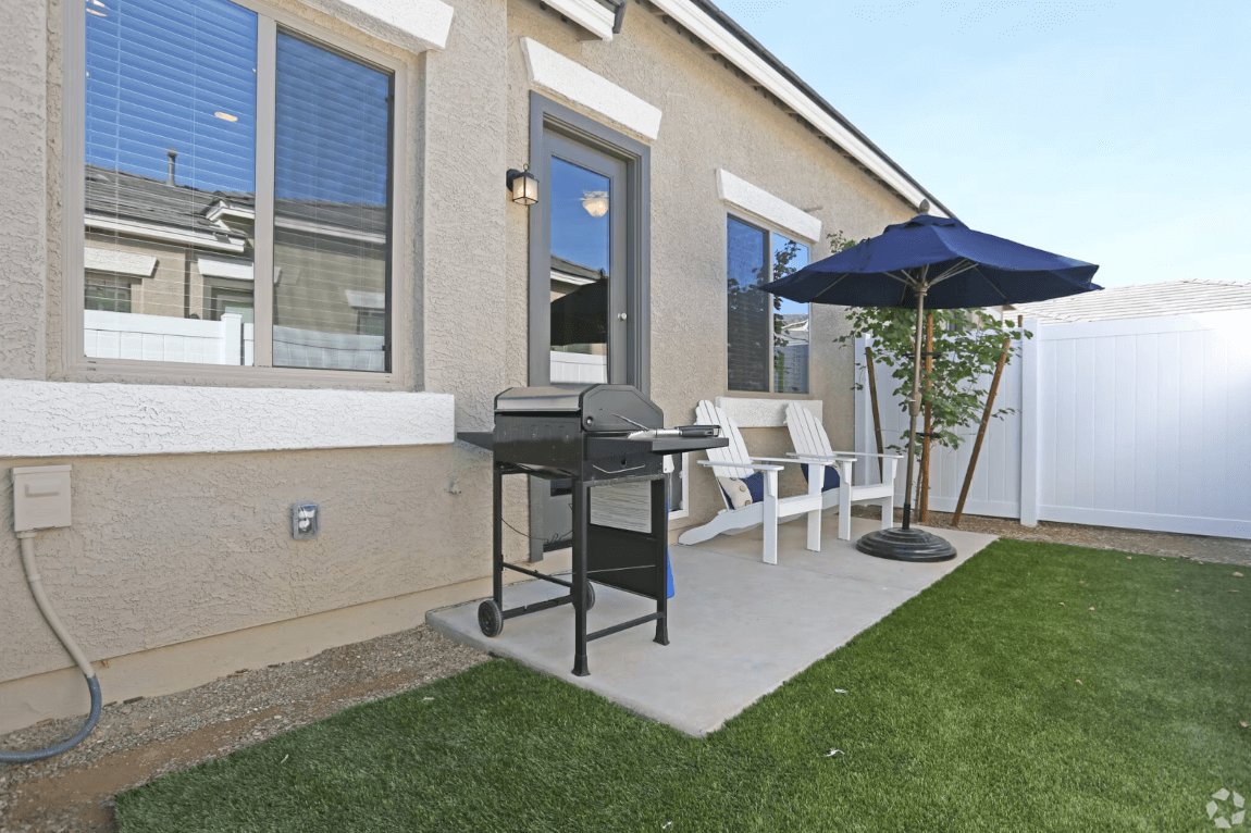 A private patio in  Christopher Todd Communities at Estrella Commons. 