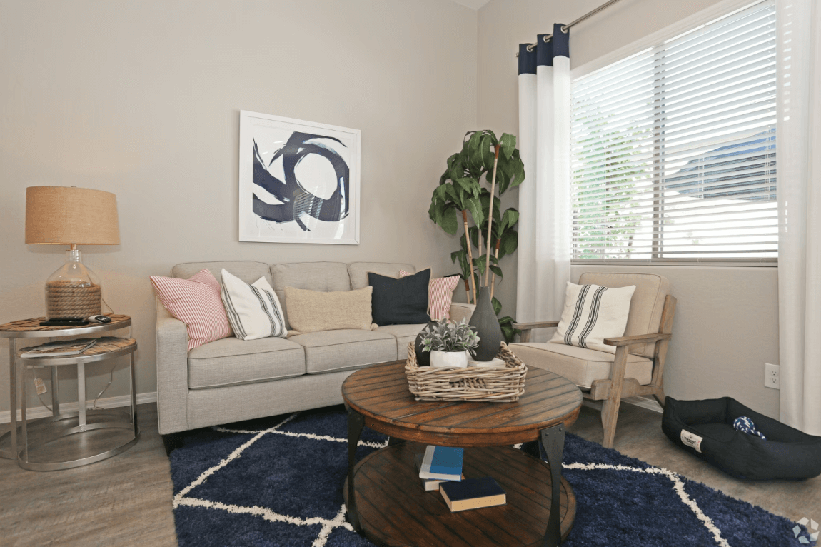 The living room in a one-bedroom at Christopher Todd Communities in Happy Valley.