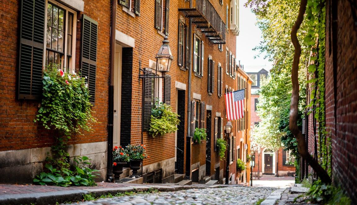 Acorn Street in the Beacon Hill neighborhood of Boston