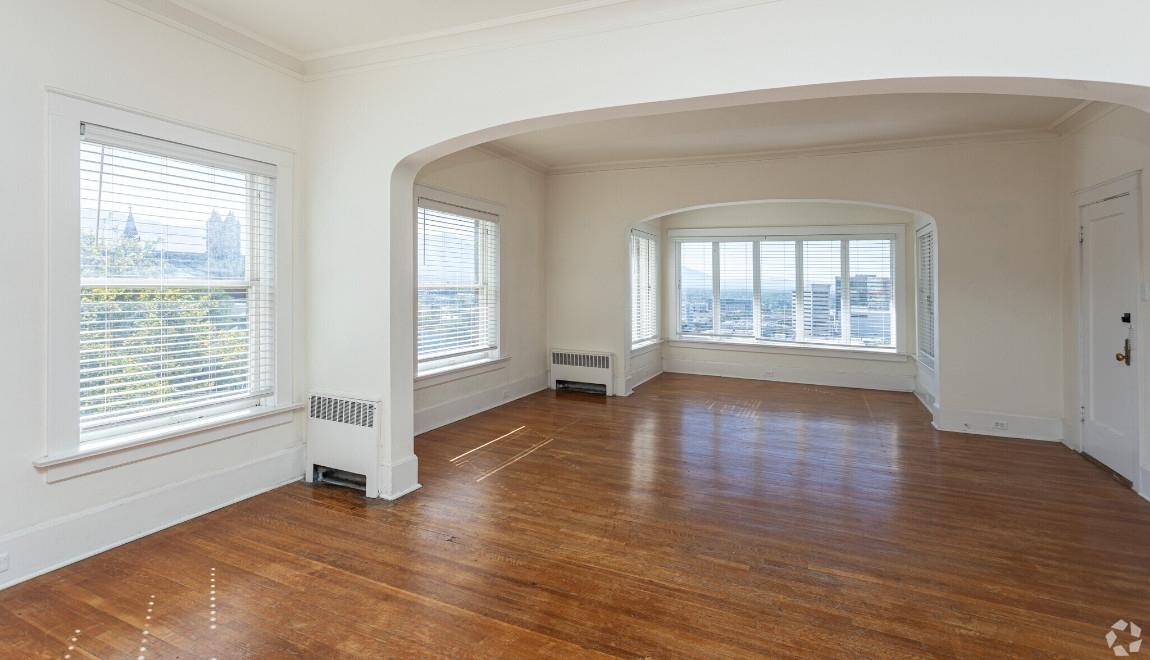 Archways and wood floors at the Hillcrest Apartments in Salt Lake City