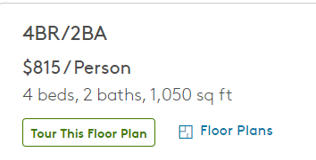 An image of student housing listing on Apartments.com.