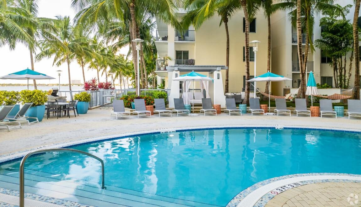 Swimming pool at Moda North Bay Village in North Bay Village, Florida.