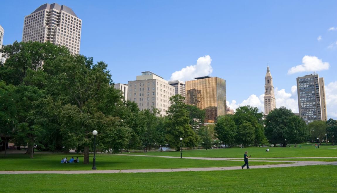 Residents enjoy a city park in Hartford, CT.