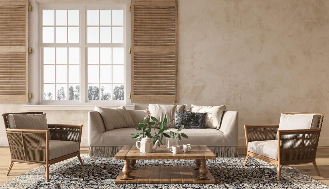 An image of a living room with a Vintage Americana decor style. 