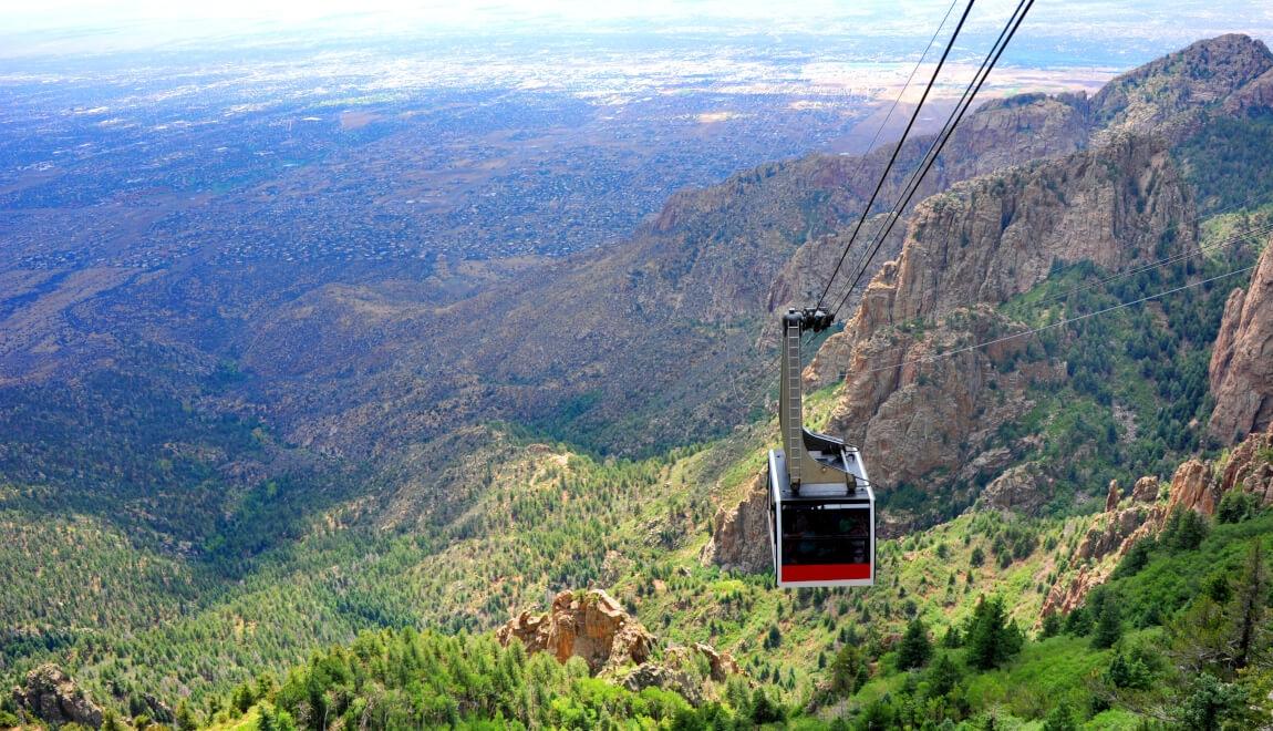 Sandia Peak Tramway escalates up the side of the Sandia Mountains