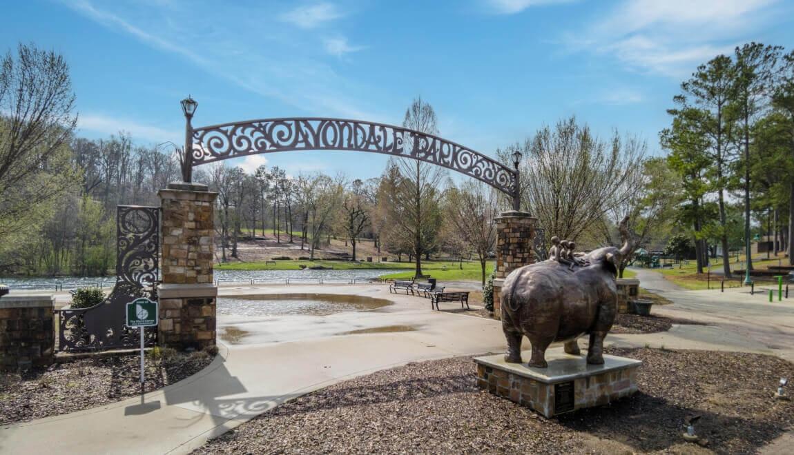 The arched entryway to Avondale Park in Birmingham, Alabama.