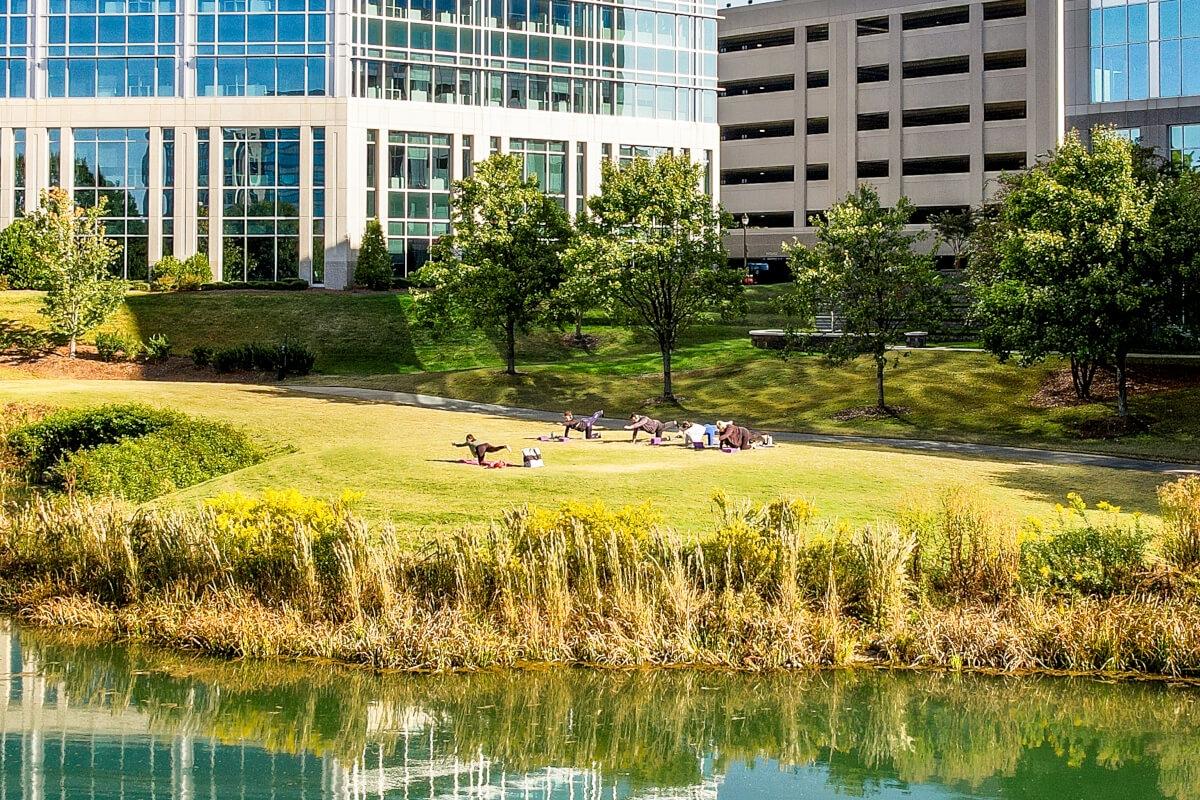 There are always community events in Ballantyne's Backyard, like group yoga or food festivals.