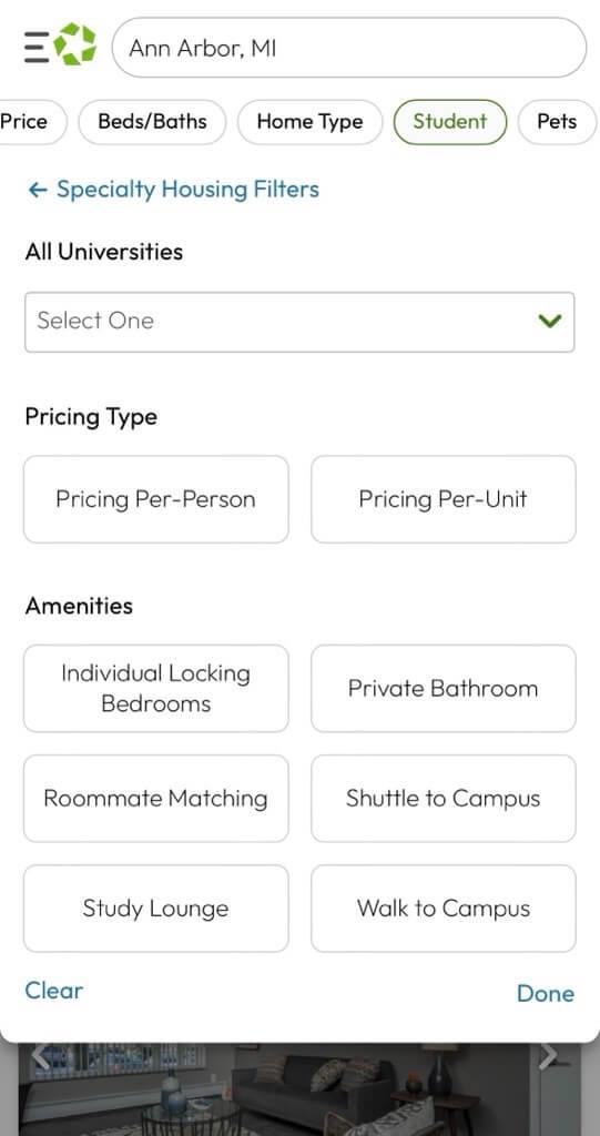 Apartments.com student filters for Ann Arbor, MI