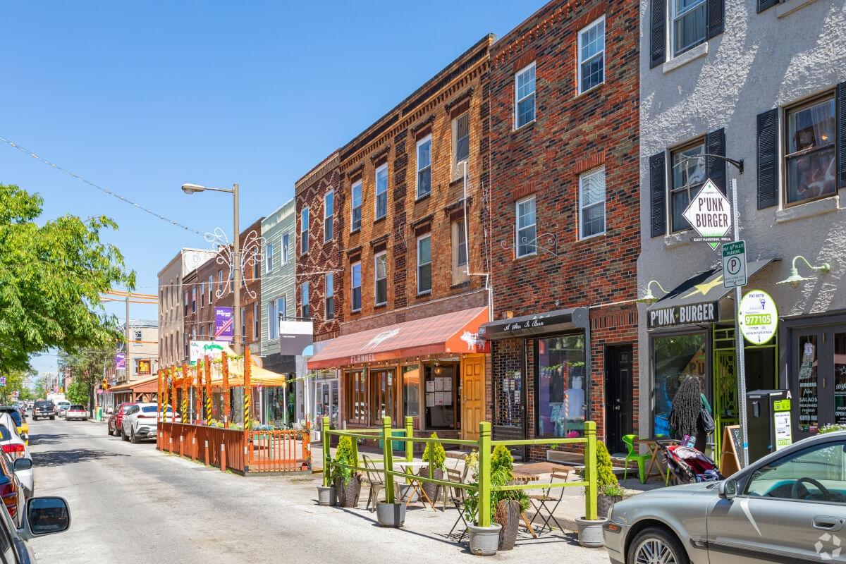 The Bella Vista neighborhood in Philadelphia, Pennsylvania, has charming streets with local shops and restaurants.