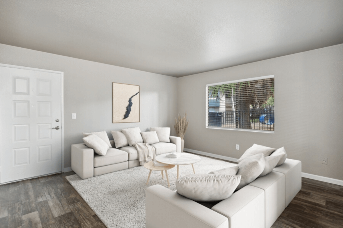 Creek at 2645 has an airy living room filled with natural light.
