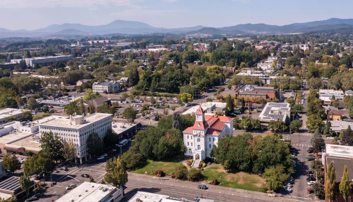 Aerial view of downtown Corvallis