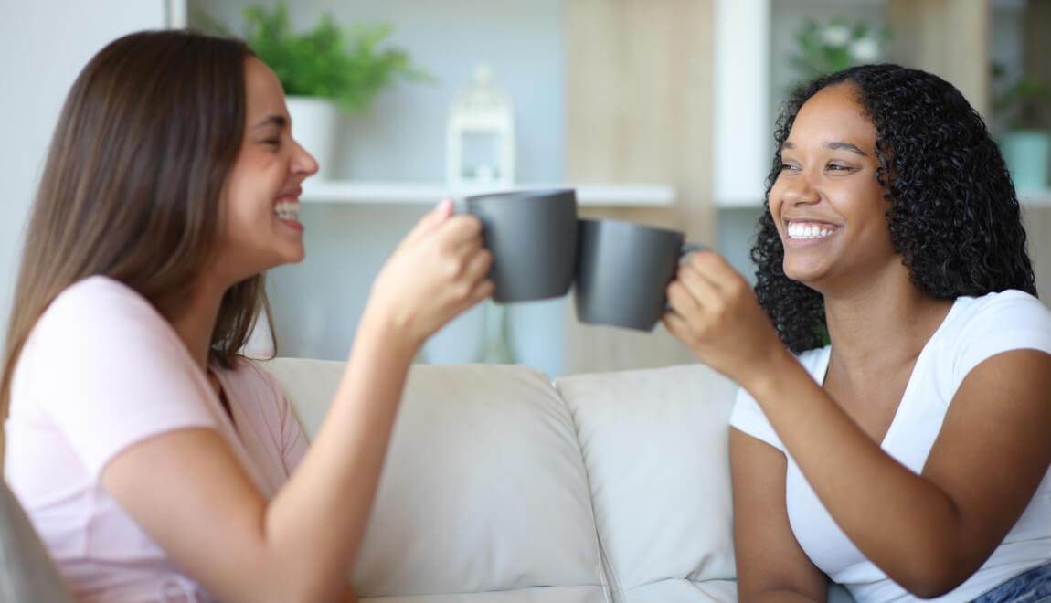 Roommates enjoying coffee together.