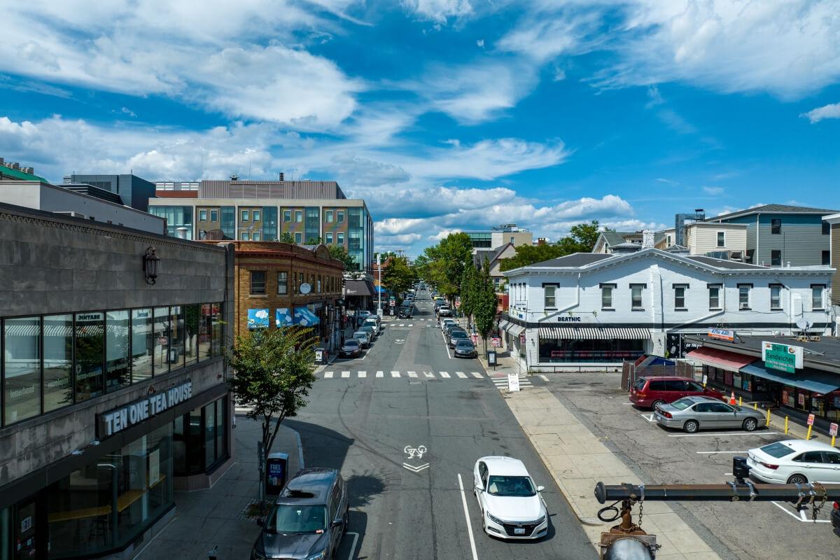 Thayer Street weaves through the center of Brown University and hosts several local restaurants.