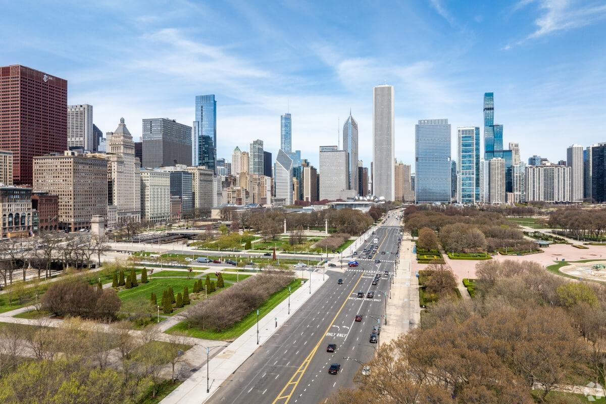 Overhead shot of a major road in Chicago.