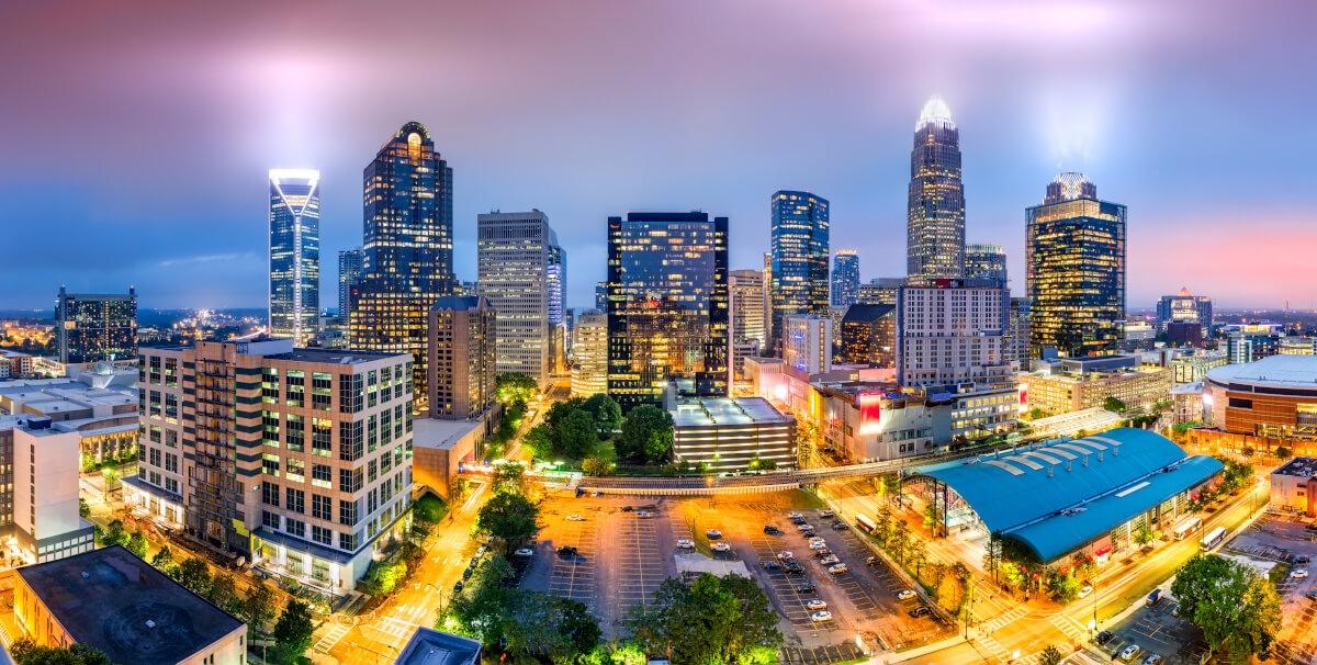 The Charlotte, NC skyline at night