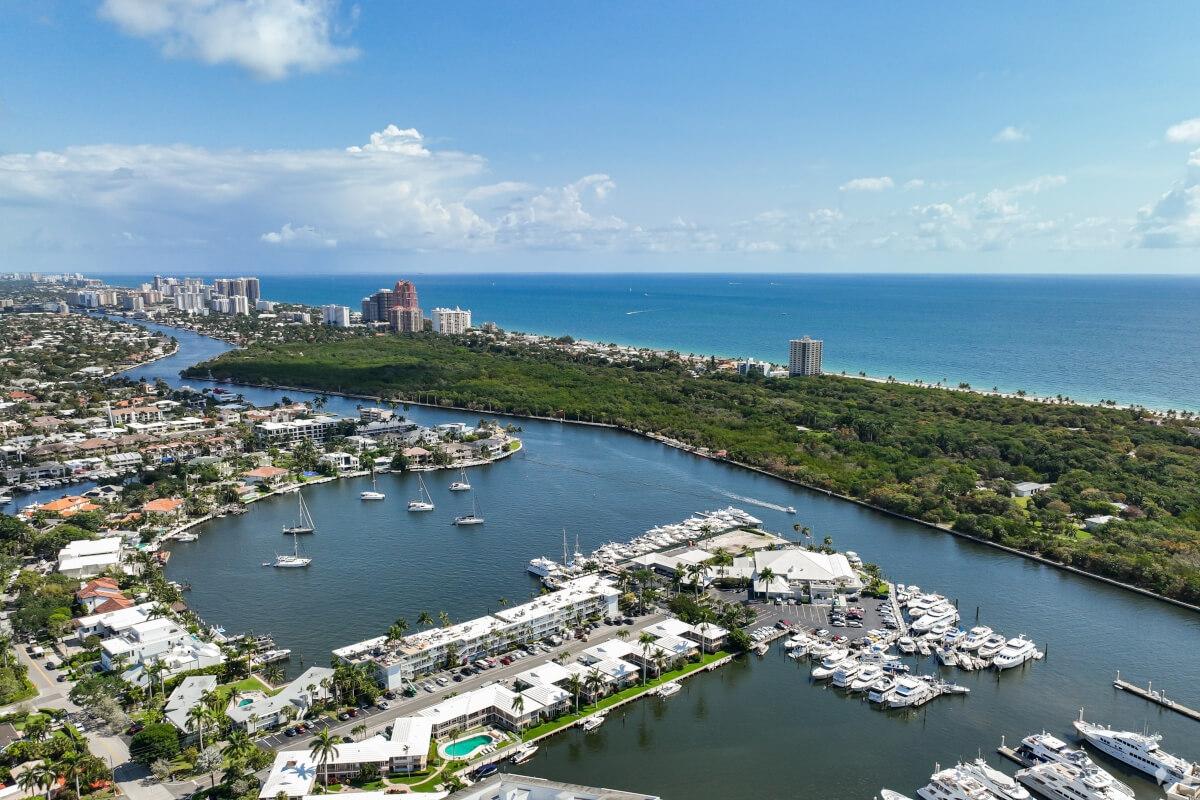 An aerial view of Sunrise Bay between Coral Ridge and Hugh Taylor Birch State Park.
