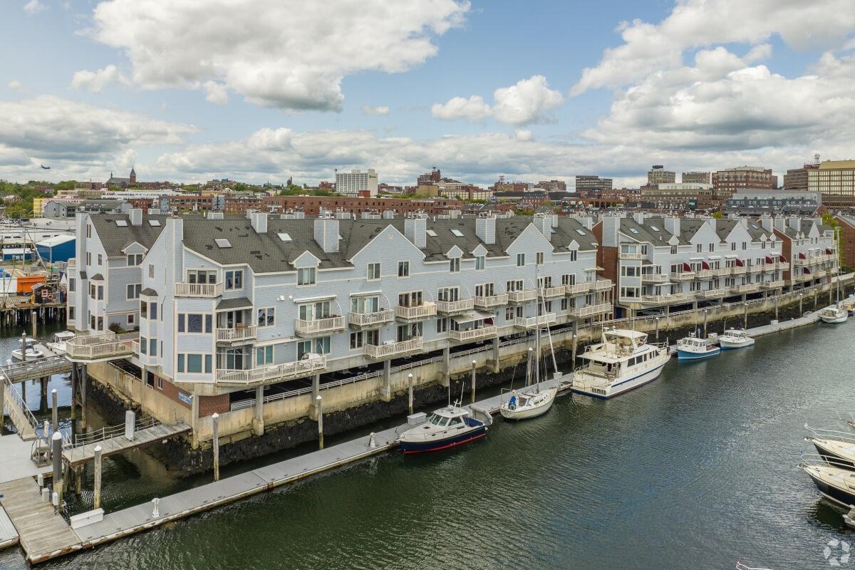 Apartment buildings on the wharf in Portland, ME.