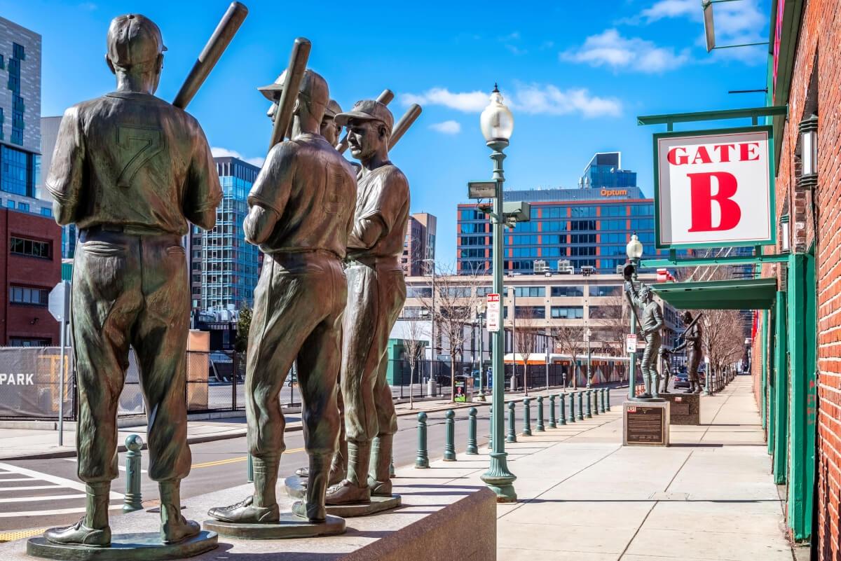 Baseball statues outside of Fenway Park