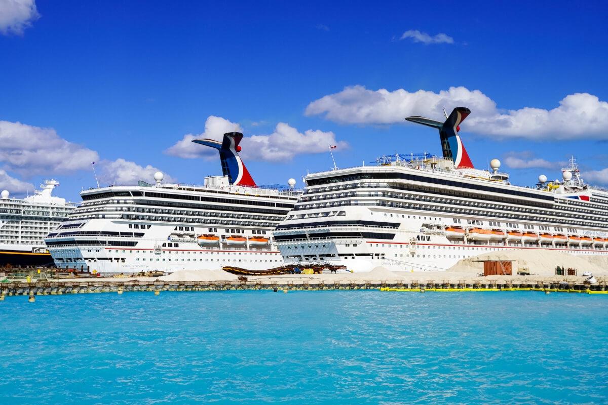 Cruise ships are docked at the Port in Miami, FL