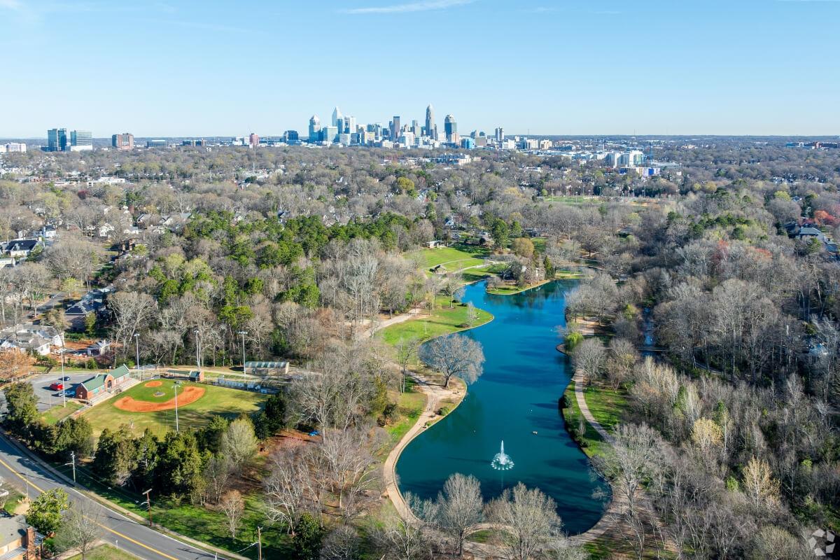 Overhead view of historic Dilworth in Charlotte.