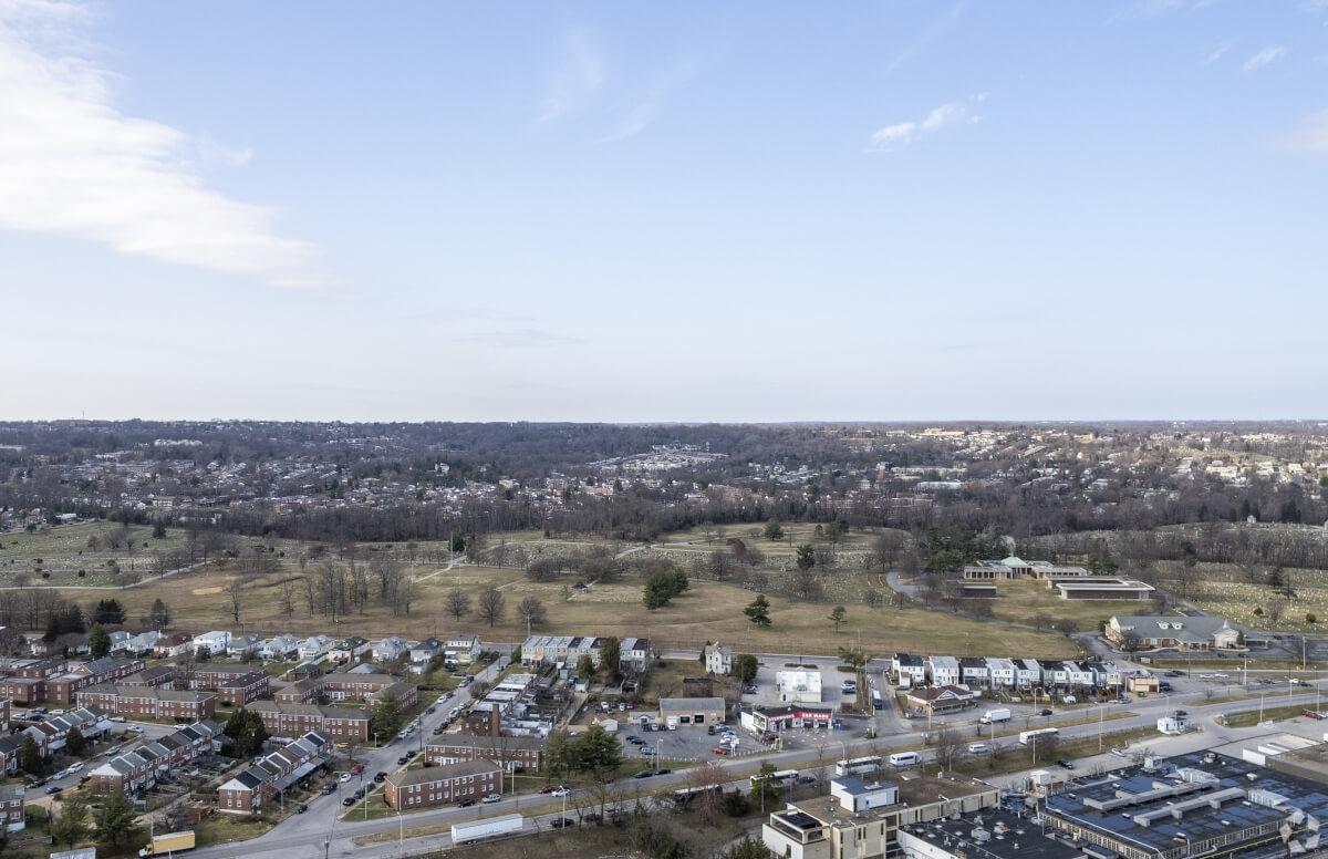 Overhead view of residential neighborhood in Irvington.