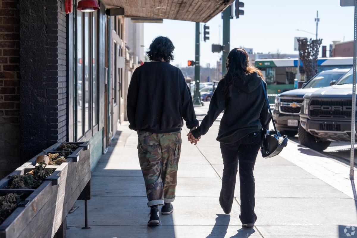 Students walking in Downtown Denton