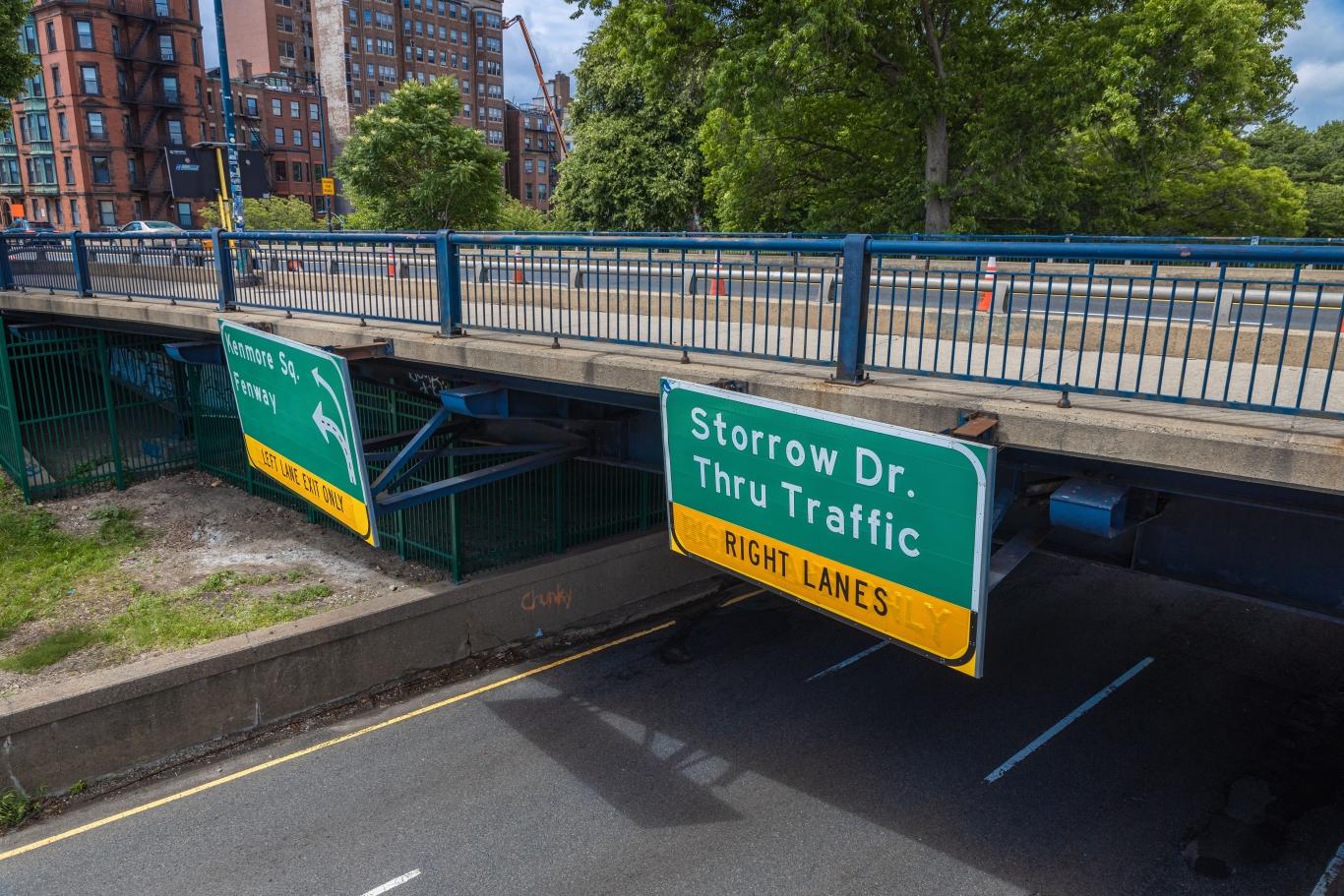 A view of the notoriously low overpass on Storrow Drive.