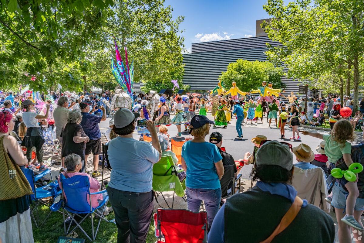 Street performers in colorful costumes