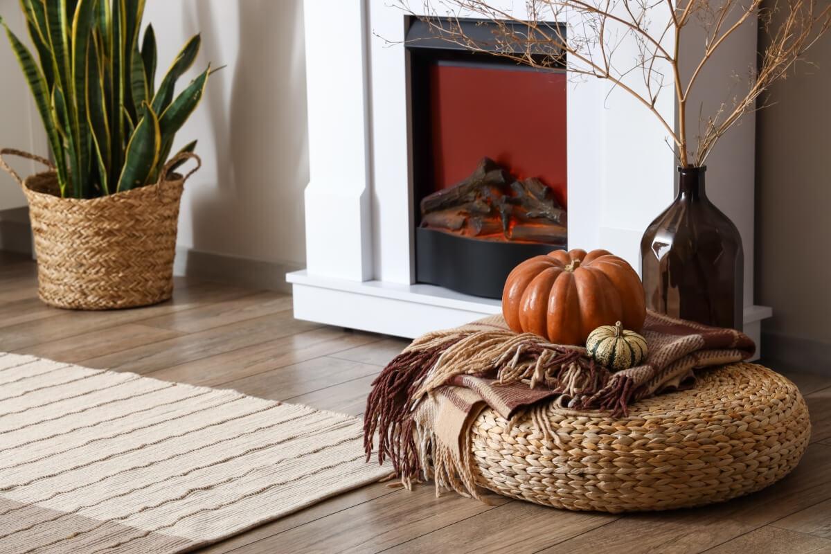 Apartment living room decorated with fall accents