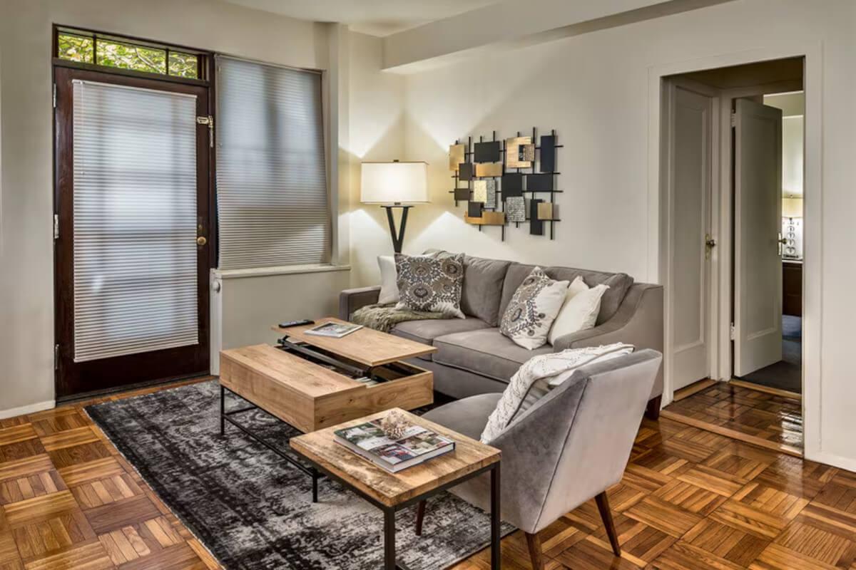A view of the living area at the Parkchester apartment community.