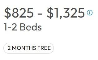Screenshot of a rent special displayed below the rent range.