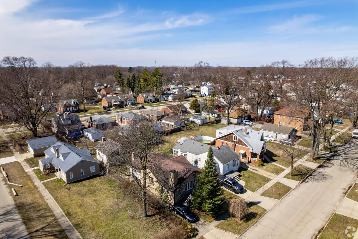 An aerial view of residential streets in Redford Township.