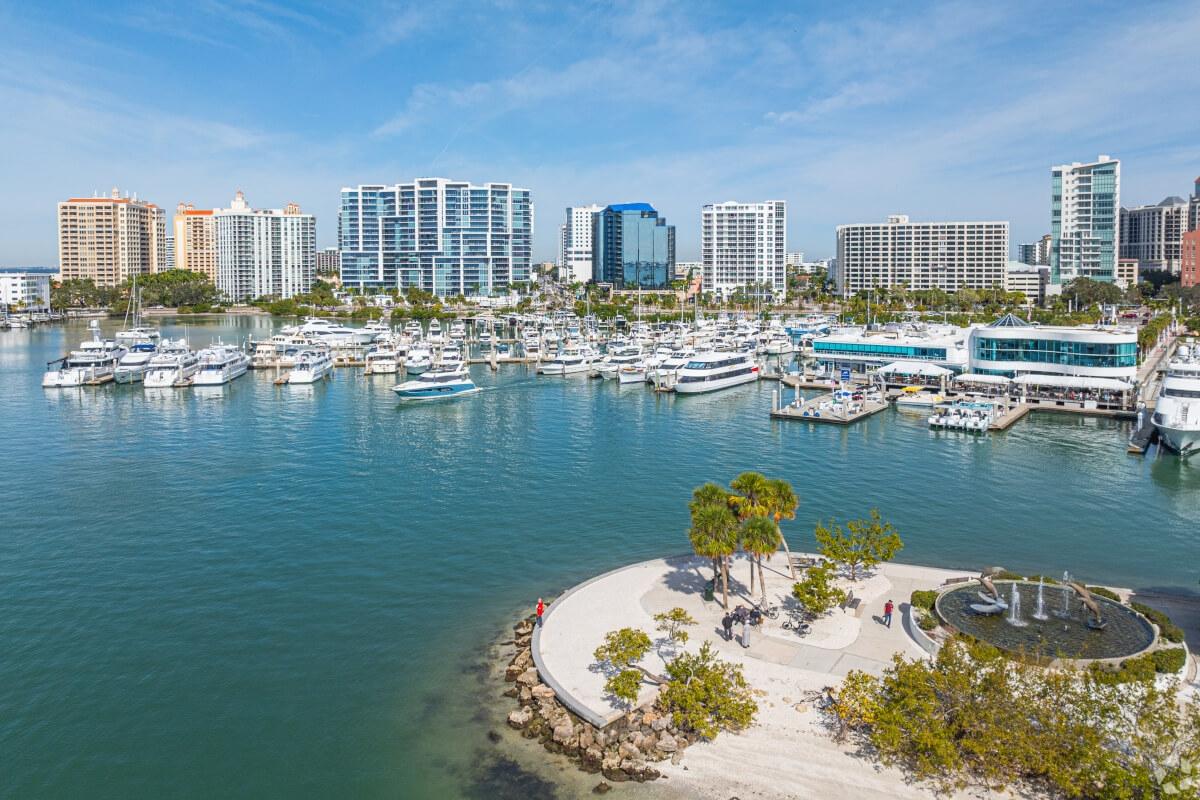 Take in the view of Downtown Sarasota from the point of Bayfront Park.